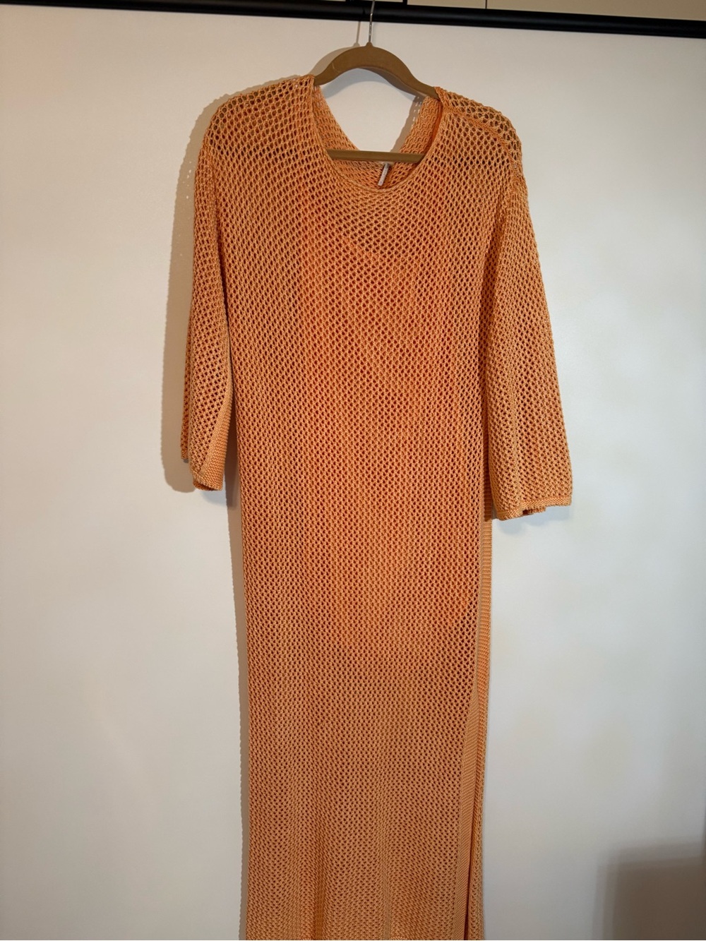 Lightweight Orange Open-Knit Maxi Cover-Up Dress